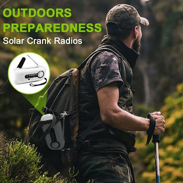 Solardriven radio, nödradio med vev, solcellsdriven AM/FM väderradio med 5 LED-ficklampa, 2000mAh nödströmbank för camping (vit) White