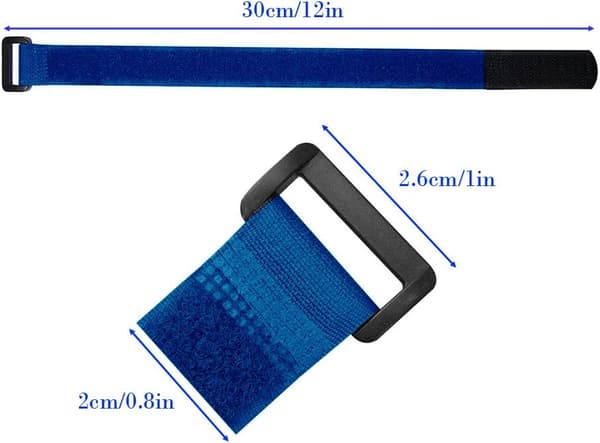 20-pack kabelbindare, 2 × 30 cm återanvändbara kabelbindare, kabelbindare, kardborreband (blå)