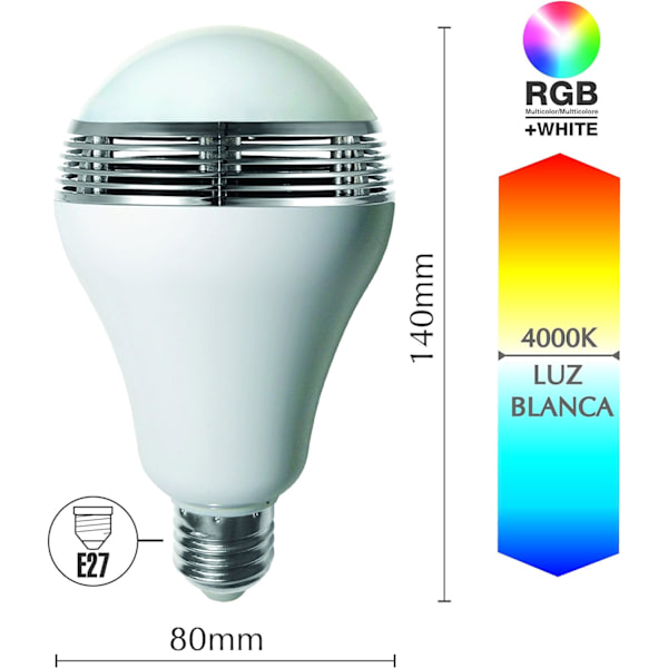 RGB LED-pære med højttaler E27, 12 W, hvid, 14 x 8 x 8 cm [Energiklasse A+]