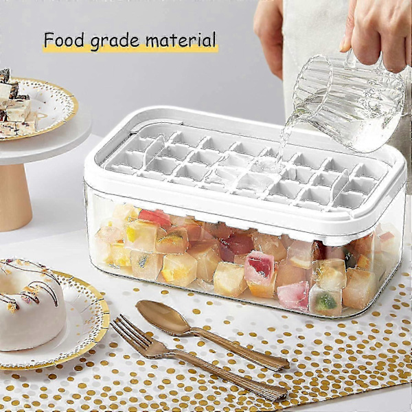 Isbitsform med lock och behållare, 2-pack för frys, 64 st isbitsformar (vit) white