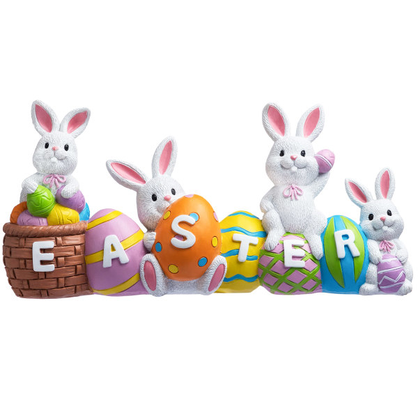 Påskeharegg med ordet påskeharpiksdekor påskeharpiksdekor 4 kaniner Kanin og egg bordplate påskefigur