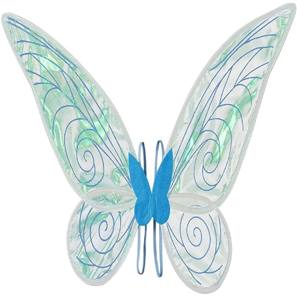 Fairy Wings Dress Up Glitrende Sheer Wings Sommerfugl Fairy Halloween kostyme Englevinger for barn Jenter Kvinner Blue