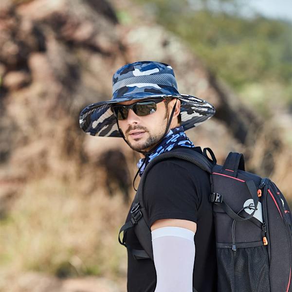 Udendørs bredskygget solhat, sammenklappelig unisex hat, rejsehat fiskeri jagt vandring åndbar kasket Blue
