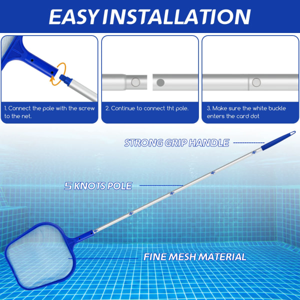 Landing net pool, 120 cm lang dam landingsnet med teleskopstang, fint net - til dam, alger & Bestway pool, alger landingsnet nylon net