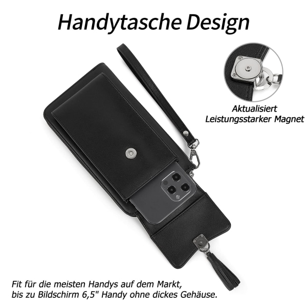 Mobiltelefon axelväska handväska kvinnors axel mobiltelefonväska RFID-skydd liten handväska black