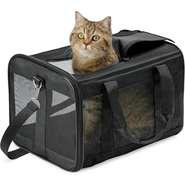 Bærbart kattebur - Mykt kattebur for reiser - Sammenleggbart, slitesterkt, flyselskapsgodkjent, reisevennlig (42*28*28cm, svart) Black