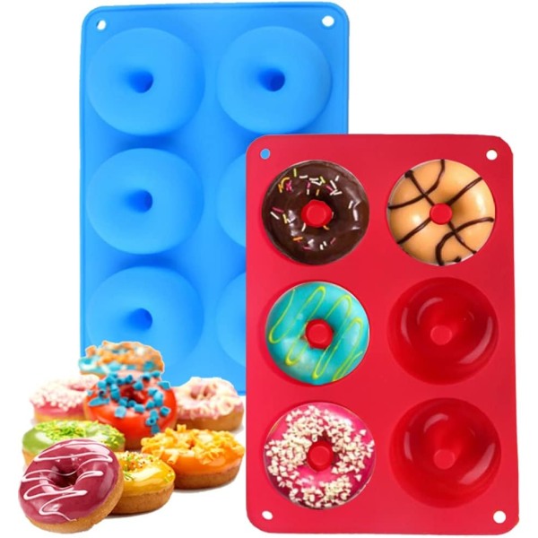 2 stk. silikone donutforme 6 hulrum non-stick sikker silikone donut bageform silikone donutform til kage kiks bagels muffins