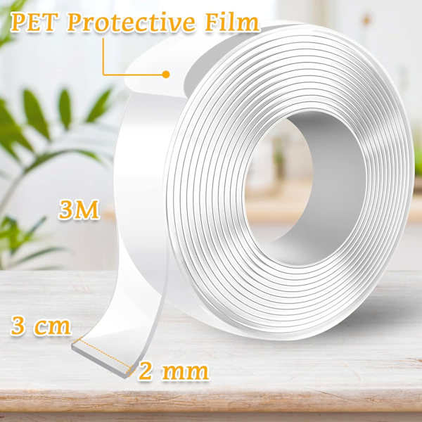 Ekstra stærk dobbeltklæbende tape, billedophæng uden boring, kraftig, transparent, multifunktionel, genanvendelig, vaskbar (3M x 3CM x 2MM) 30mm*3m