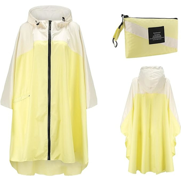 Regnjakke Dame Herre Regnponcho Regnfrakk Vanntett Lett Regnklær med Hette Regnkappe Jakke Regnponcho Kappe beige+yellow