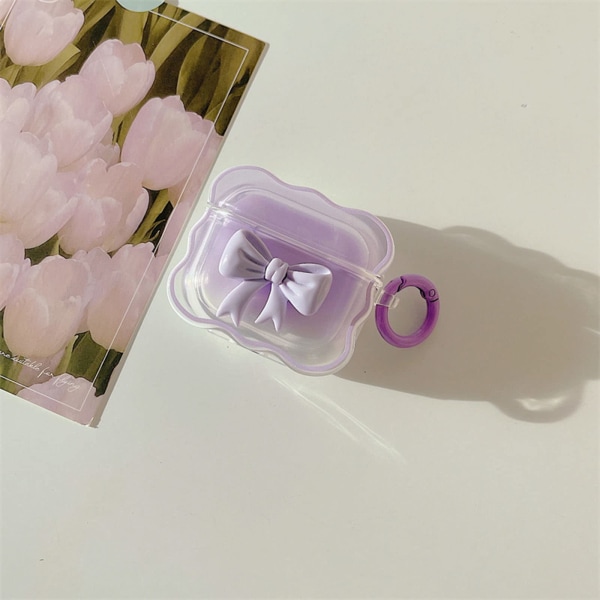Kompatibel med AirPods 1:a och 2:a case, mjuk genomskinlig TPU med söt 3D färgbågedesign Stötsäkert vågmönster Cover - lila Purple