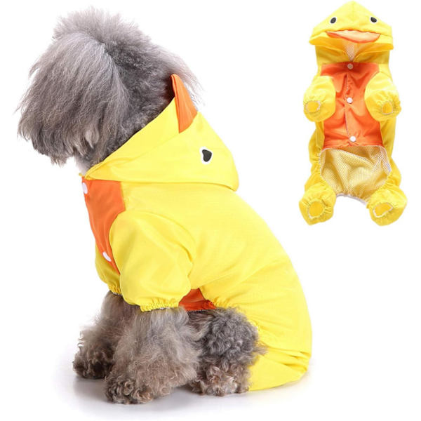 Sød And Regnfrakke til Små Hunde med Hætte Snore Regnjakke Heldragt 4 ben Jumpsuit Letvægts Vandtæt Tøj, Gul M M