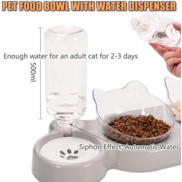 3-i-1 kattmat och set, dubbla kattskålar med vattendispenser för husdjur, mat- och vattenmatare för små medelstora hundar, katter