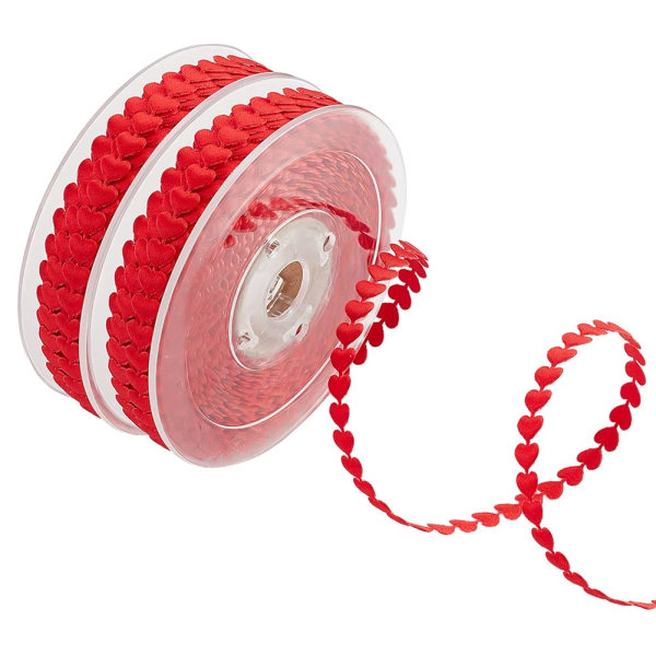 Rødt kærlighedsbånd, 8 mm bredt polyester hjerte blondebånd Hjerte præget bånd gaveemballage bånd