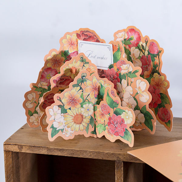 3D Blomsterbuket Pop Up Kort med Kuvert, 3D Pop Up Lykønskningskort (Orange) Orange