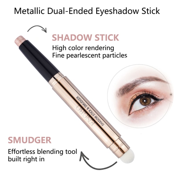 Glitter Eyeshadow Metallic Eye Shadow Stick, Pearl Shimmer Dual-Ended Eyeshadow Eye Brightener Highlighting Pen, High Pigmented (#03)
