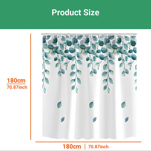 Duschdraperi 180 x 180 cm gröna blad växt viktad fåll anti-mögel textil, vattenavvisande, tvättbart polyestertyg badgardiner för badrum 180cm*180cm