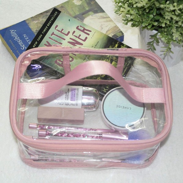 Toalettväska Makeup Kosmetisk genomskinlig väska Bärbar Vattentät Transparent Resor Stor förvaring- Rosa Pink