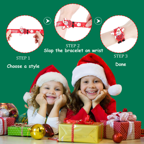 Julearmbånd, 2-pak julesiliconeur til børn med trykknapper Armbånd til julegaver Festtaskefylder Klasseværelsespræmier