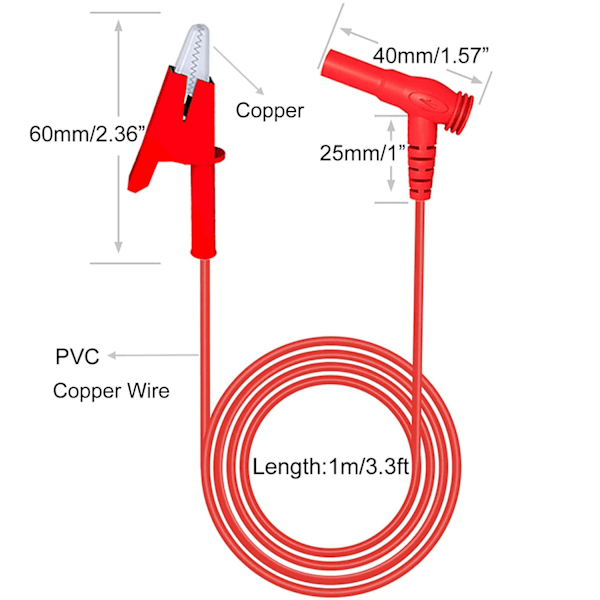 Pcs Multimeter Test, Retvinklet til Alligator Clips Bløde Testkabelledninger til Elektrisk Test 3,3ft/1m
