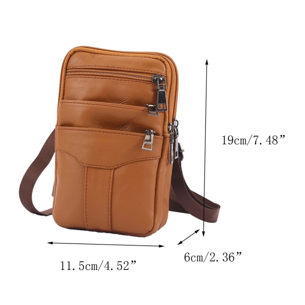 Fashion Herr Solid Färg Läder Utomhus Sport Midjeväska Telefonväska Axelväska Handväska Crossbody Väska Löpband Midjepaket med Vattenflaska（19cm） Brown