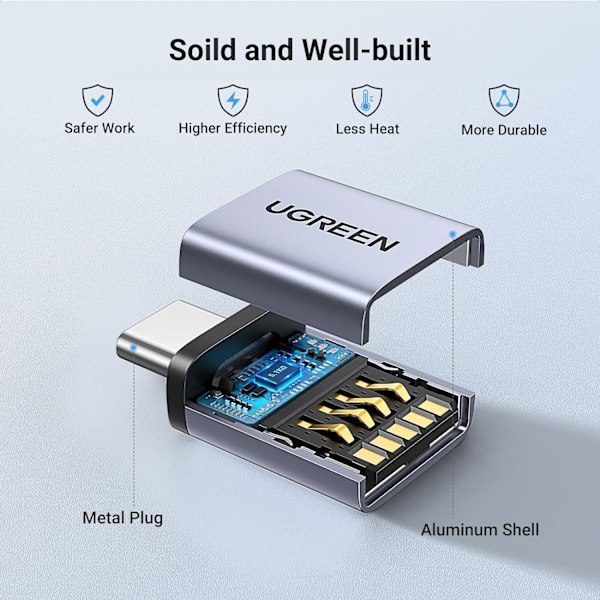 USB C til USB-adapter 2-pak, aluminium USB C han til USB 3.2 hun adapterkonverter kompatibel med MacBook Pro 2023, iPad Pro og mere (grå)