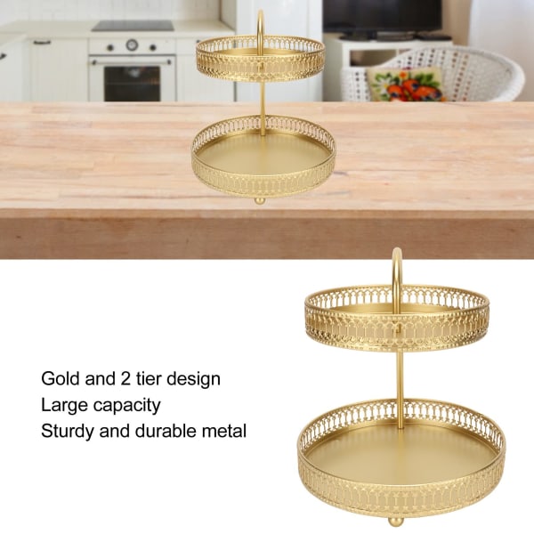 Kagefad, 2-etagers metal cupcake stand holder, serveringsfad display stand genanvendelig kagefad, slik frugt display tårn