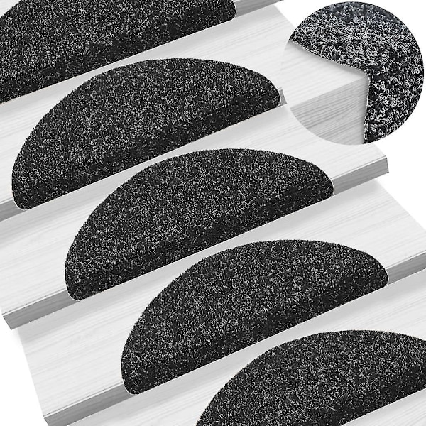15 st Självhäftande Trappmattor Nålfilt 56x17x3 cm Svart