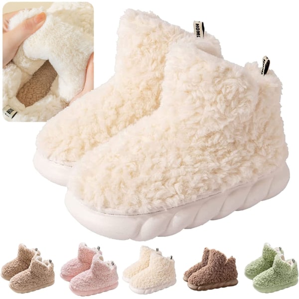 Winter Soft Warm Bootie Fluffy Plush Slip-On Booty Slipper, Women's Lovely Fleece Booties with Rubber Sole EU Size 35-36