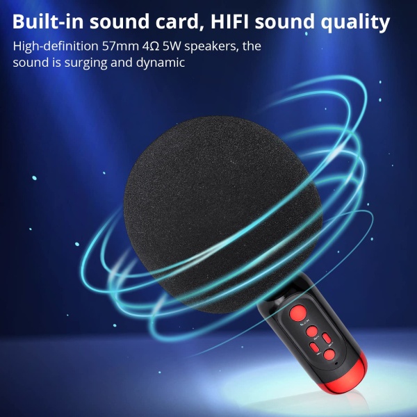 Bluetooth Karaoke Mikrofon med TWS Duet Bluetooth 5.0 Inbyggd Högtalare Bärbar Handhållen Mikrofon Stöd TF