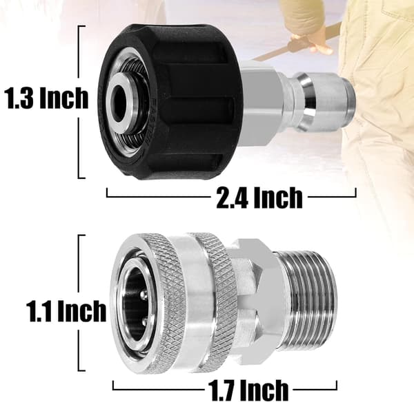 4-pack trycktvättsadapter M22 14mm till M22 rostfritt stål, 5000 PSI