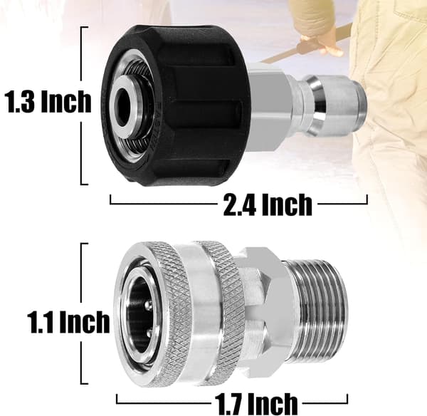 4-pak trykvaske-adapter M22 14mm til M22 rustfrit stål, 5000 PSI