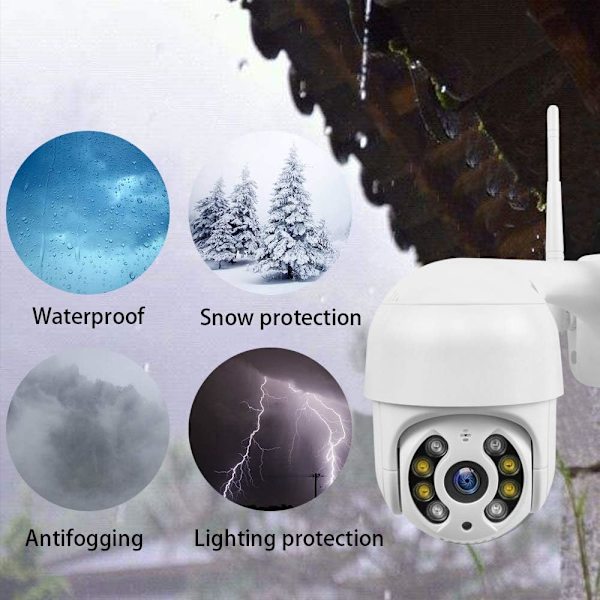 Utomhus PTZ-kamera, Tvåvägsljud WiFi-övervakningskamera, Infraröd nattvision, Rörelsedetektering, IP65 Vattentät, 200w pixlar