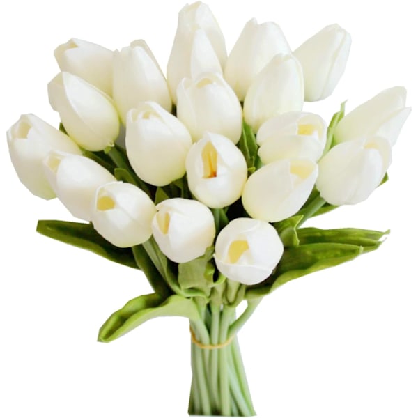 20 stk. Hvide Blomster Kunstige Tulipan Silke Kunstige Blomster 13,5\" til Mors Dag Påske Valentinsdag Gaver i Løs Salg Hjem Køkken Bryllup Dekorationer