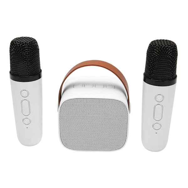 Mini Karaoke-maskin Set, Bärbar Stereo Bluetooth-högtalare med 2 Trådlösa Mikrofoner för Barn Vuxna, Upp till 512G Lagring, Handhållen Mikrofon(vit) White