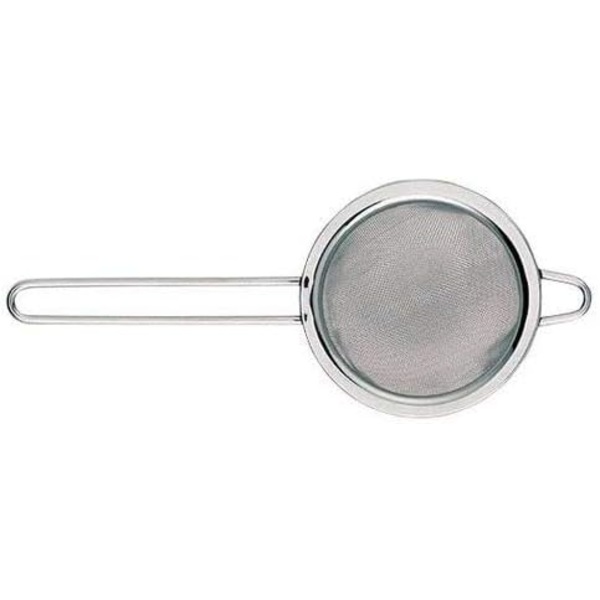 Skinnende rustfrit stål te-si, diameter: 75 mm, sølv
