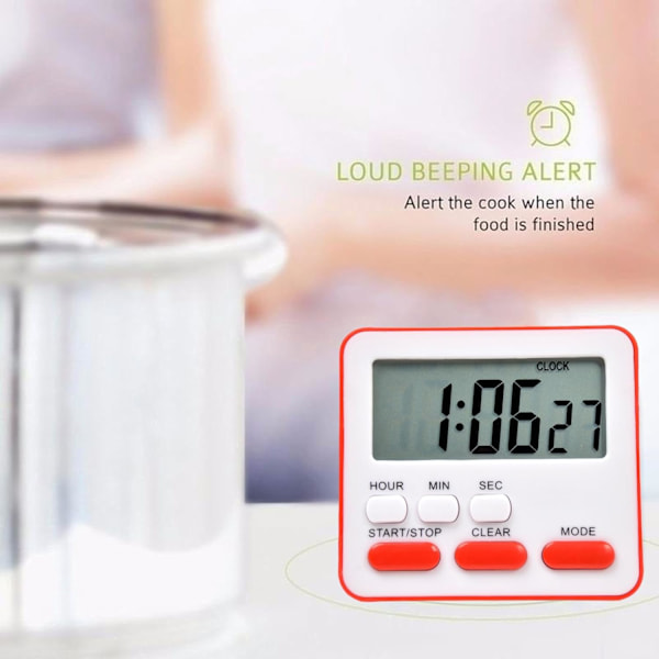 Elektronisk timer, køkkentimer, læringsstyringstimer, LCD digital nedtællingsstopur med stativ rød