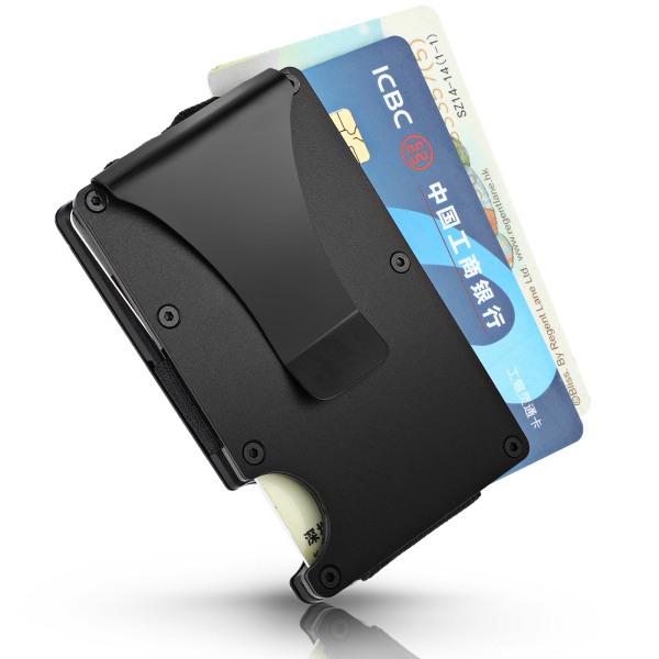 Smal plånbok med RFID-skydd Minimalistiska plånböcker Metallplånbok med pengarklämma Kolfiberplånbok för män Metallkorthållare
