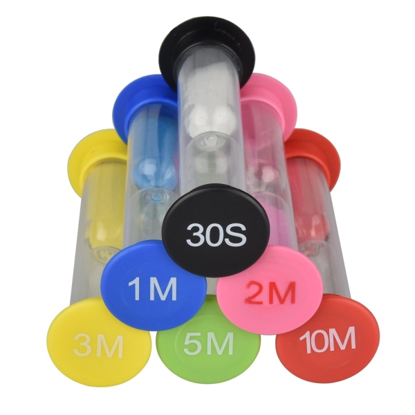 6 robuste timeglass, 30 sek, 1 min, 2 min, 3 min, 5 min, 10 min