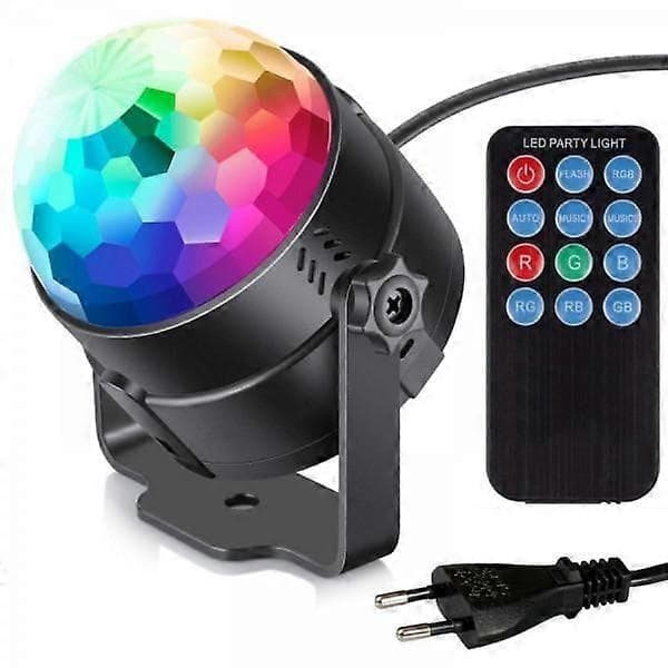 Diskokule med roterende RGB-lys + fjernkontroll (LED-partybelysning)