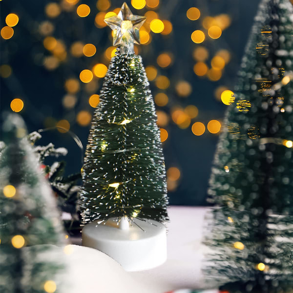 3 stk Bordplade juletræ med lys Mini kunstigt juletræ med LED lyskæde Julefest dekoration Miniature bordpynt 1