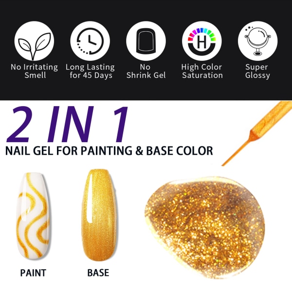 Gold Gel Liner Nail Art Polish Soak Off French Manicure Gel för att rita linjer och färgmålning, UV Liner Gel för Nail Starter Hem DIY Nail Gold