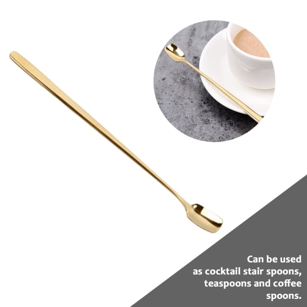 2 stycken kaffesked med långa handtag i rostfritt stål, bärbara kaffeskedar (2 st guld)