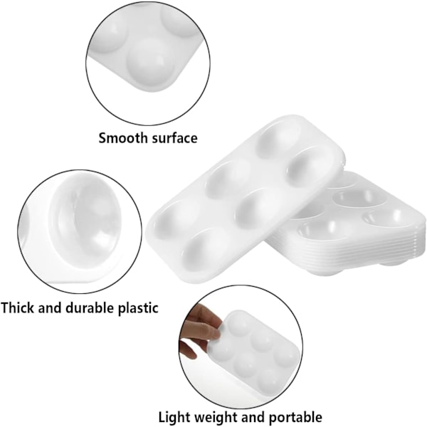 10 stk. Rektangulære Akvarelpaletter, Mini Plastmalingspalette, Rektangulær Plastmalingsbakke, til Kunstmaling (6 Brønde)