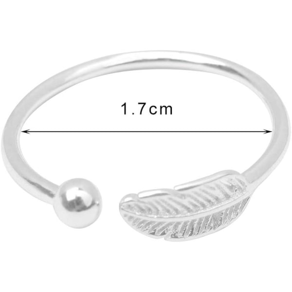 925 Sterling Silver Feather Ring, Silver Ring Feather Open Finger Leaf Ring för Flickor Kvinnor Present