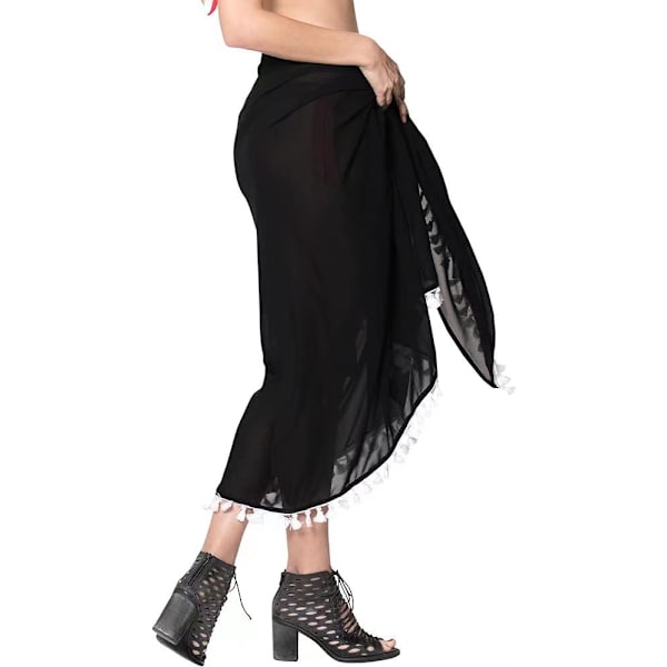 Naisten ranta pitkä sarong uimapuku hapsulla black+white