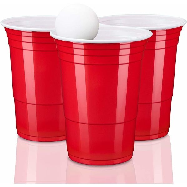 100 ölpongkoppar återanvändbara | Festkopp 473ml - 16oz | Beer pong, Red Cups extra stark | Plastkopp röd