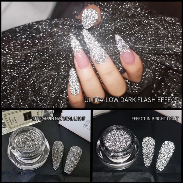 Reflekterende glitterpulver Crystal Diamond Nail Powder, 2 STK Sliver Sparkling Triangle Glitter Holografisk Negle Crome Dust Gilt Shiny (Chrome)