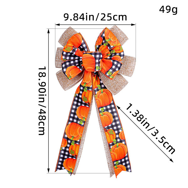 2 st Höstband för Kransar Dekorationer, Höstträd Toppband, Tacksägelseband med Orange Pumpa Buffelrutig Burlap