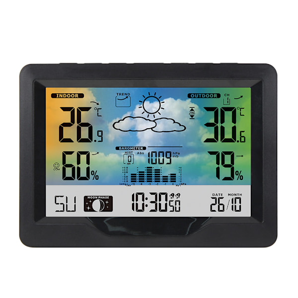 Farvevejrstation Trådløs medSensor,Termometer Hygrometer,Sort