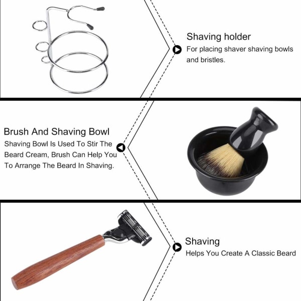 Skjeggbarbersett, 4 STK såpeskål barberingsholder i rustfritt stål barberbørstesett for barbering, perfekt som gave til ektemann eller far